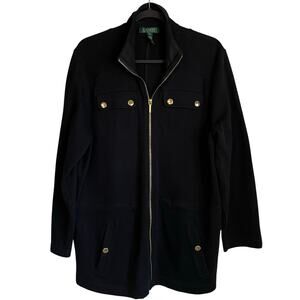 Lauren Ralph Lauren Jacket Black Full Zip Cotton Gold Accents Sz 1X Neutral